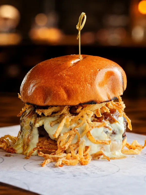Bergen Munchies burger topped with creamy slaw